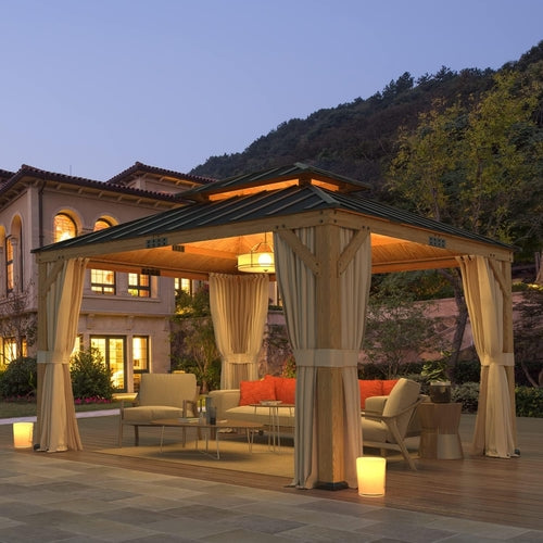 Spruce Wood Double Roof Gazebo 11x13 – Premium Outdoor Patio Shelter for Garden, Deck & Lawn