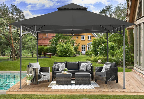 11x11 ft Dark Steel Garden Gazebo – Outdoor Patio Shelter with Durable Hardtop Frame