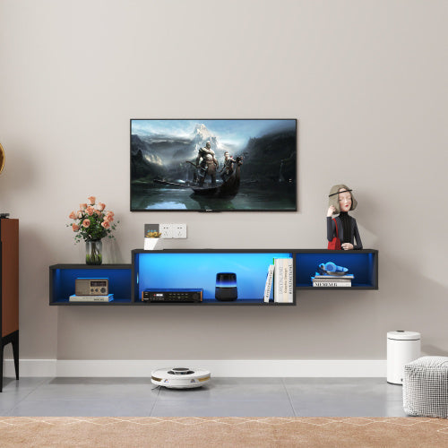 65.35" Wall Mounted Floating TV Stand with 20-Color LED Lighting & Built-In Charging