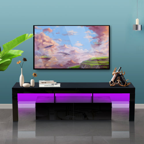 63" Modern TV Stand with 16-Color LED Lighting & 2 Storage Drawers